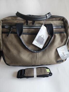 GEOX Men’s Olive Canvas Briefcase Bag, 15" X 11"